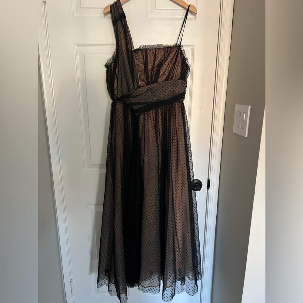 Black one shoulder ankle-length dress